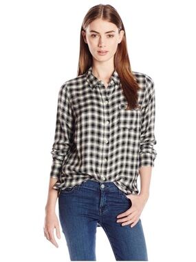 LUCKY BRAND Bungalow Black & White Soft Brushed Cotton Flannel top, size L